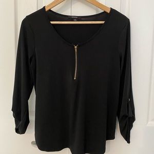 Black Blouse with Zip and Button Detail M